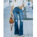 Popular Wash Micro Flare Stretch Ripped Jeans Women Trousers