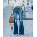 Popular Wash Micro Flare Stretch Ripped Jeans Women Trousers