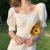 Small White Puff Sleeves Square Neck Lace Dress Women's Summer Dress Waist French First Love Small White Dress Small White Puff Sleeves Square Neck Lace Dress Women's Summer Dress Waist French First Love Small White Dress