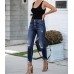 High Waist Vintage Breasted Fringe Small Foot Elastic Ripped Jeans Women's Trousers