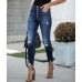 High Waist Vintage Breasted Fringe Small Foot Elastic Ripped Jeans Women's Trousers