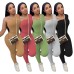 Women Spring Solid Color Long Sleeve One Shoulder Two Piece Set Solid Color Suit