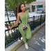 Women Spring Solid Color Long Sleeve One Shoulder Two Piece Set Solid Color Suit
