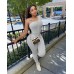Women Spring Solid Color Long Sleeve One Shoulder Two Piece Set Solid Color Suit