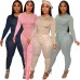 European And American Women Popular Solid Color Casual String Pocket Two Piece Set