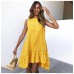 Round Neck Sleeveless Polka Dot Loose Swing Ruffle Dress