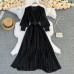 Travel Vacation Beach Dress V-Neck Temperament Ladies Stitching Lace Pleated Long Skirt