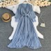 Travel Vacation Beach Dress V-Neck Temperament Ladies Stitching Lace Pleated Long Skirt