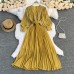 Travel Vacation Beach Dress V-Neck Temperament Ladies Stitching Lace Pleated Long Skirt