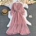 Travel Vacation Beach Dress V-Neck Temperament Ladies Stitching Lace Pleated Long Skirt