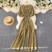 Jumpsuit Summer Women's New Temperament Wave Point V-Neck Slim High Waist Casual Wide-Leg Jumpsuit Trendy