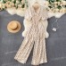 Jumpsuit Summer Women's New Temperament Wave Point V-Neck Slim High Waist Casual Wide-Leg Jumpsuit Trendy