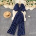 Jumpsuit Summer Women's New Temperament Wave Point V-Neck Slim High Waist Casual Wide-Leg Jumpsuit Trendy