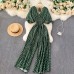 Jumpsuit Summer Women's New Temperament Wave Point V-Neck Slim High Waist Casual Wide-Leg Jumpsuit Trendy