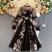 New Embroidered Flower Ostrich Hair Lace-Up Stitching Elegant Dress Dress Women