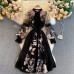 New Embroidered Flower Ostrich Hair Lace-Up Stitching Elegant Dress Dress Women