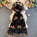 Hepburn Style Dress Ladies Temperament Lace Bow Neck Scheming Perspective Mesh Heavy Industry Embroidery Fairy Skirt