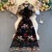 Hepburn Style Dress Ladies Temperament Lace Bow Neck Scheming Perspective Mesh Heavy Industry Embroidery Fairy Skirt