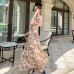 French Retro Floral Dress Women's Waist Is Thin And Sweet Temperament Goddess Fan Chiffon A-Line Dress