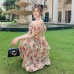 French Retro Floral Dress Women's Waist Is Thin And Sweet Temperament Goddess Fan Chiffon A-Line Dress