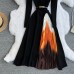 Elegant Knitted Stitching Dress Simple Temperament Round Neck Gradient Slim Fit Slim Mid-Length Skirt Women