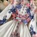 New Dress Lapel Trend Retro Print Early Autumn Long Sleeve Waist Thin Large Skirt Fairy Skirt