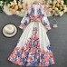 New Dress Lapel Trend Retro Print Early Autumn Long Sleeve Waist Thin Large Skirt Fairy Skirt