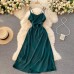 Vacation Travel Shooting Sling Dress Cross V-Neck Sexy Off-the-Shoulder Dinner Dress Slim Midi Dress
