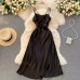 Vacation Travel Shooting Sling Dress Cross V-Neck Sexy Off-the-Shoulder Dinner Dress Slim Midi Dress