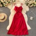 Vacation Travel Shooting Sling Dress Cross V-Neck Sexy Off-the-Shoulder Dinner Dress Slim Midi Dress