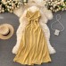 Vacation Travel Shooting Sling Dress Cross V-Neck Sexy Off-the-Shoulder Dinner Dress Slim Midi Dress