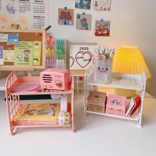 New Ins Cosmetic Jewelry Double-Layer Folding Storage Rack Simple Home Desktop Bathroom Rack Storage Shelf