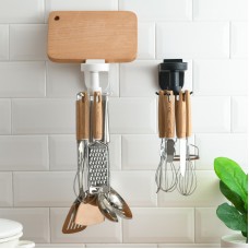 Kitchen Hook Free Punching Wall Hanging Kitchen Utensils Spatula Spoon Knife Storage Rotating Hook Retractable Rack