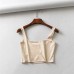 Sling Word Neck Striped Clothes Open Back Slim Type Milk Silk Solid Color Vest