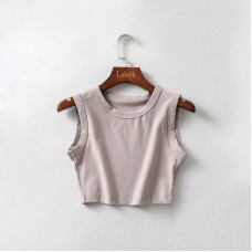 Summer New Women's Top Riding Vest Cotton Solid Color Wide-Brimmed Short Cropped Vest