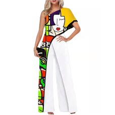 Large Size Jumpsuit Women's Off-The-Shoulder Print Casual Print Wide Leg Pants Large Size Jumpsuit Women's Off-The-Shoulder Print Casual Print Wide Leg Pants