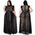 Plus Size Women's Temperament Perspective Sexy Mesh Long Dress Plus Size Dress Two Piece Suit