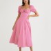 Summer Women's Puff Sleeves Solid Color Lace-Up High Slit Long Dress Summer Dress
