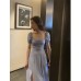 Love Pleated French Retro Blue Floral Dress Women Summer Waist Slim Side Slit Design Long Skirt Dress Love Pleated French Retro Blue Floral Dress Women Summer Waist Slim Side Slit Design Long Skirt Dress