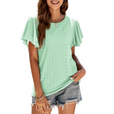 Ladies T-Shirt Cutout Tunic Ruffle Sleeve Casual Top Ladies T-Shirt Cutout Tunic Ruffle Sleeve Casual Top