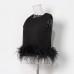 Hepburn Style Design Ostrich Hair Stitching Top New Round Neck Simple Short Solid Color Vest Women Hepburn Style Design Ostrich Hair Stitching Top New Round Neck Simple Short Solid Color Vest Women