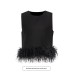 Hepburn Style Design Ostrich Hair Stitching Top New Round Neck Simple Short Solid Color Vest Women Hepburn Style Design Ostrich Hair Stitching Top New Round Neck Simple Short Solid Color Vest Women