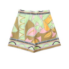 Summer New Fashion Retro Style Printed High Waist Slim Green Shorts Women Summer New Fashion Retro Style Printed High Waist Slim Green Shorts Women