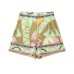 Summer New Fashion Retro Style Printed High Waist Slim Green Shorts Women Summer New Fashion Retro Style Printed High Waist Slim Green Shorts Women