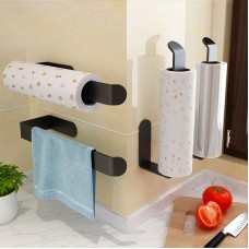 Home Cling Film Holder Long Creative Roll Paper Holder Black Thickened Punch-Free Space Aluminum Wall Hanging Kitchen Towel Holder