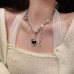 Light Luxury Zircon Black Love Stitching Necklace Ladies Niche Design Collarbone Chain Sweet And Cool Style Titanium Steel Accessories
