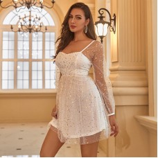 Spring And Summer Sexy New Wrap Chest Short Skirt One-Shoulder Sweet French Sequin Dress