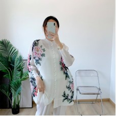 Pleated Suit Summer New Printed Skirt Jacket + Casual Straight Pants Temperament Two-Piece Set