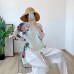Pleated Suit Summer New Printed Skirt Jacket + Casual Straight Pants Temperament Two-Piece Set