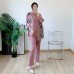 Pleated Suit Summer New Printed Skirt Jacket + Casual Straight Pants Temperament Two-Piece Set